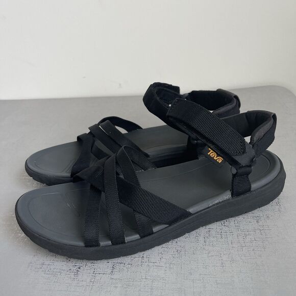 Teva Women's Sanborn Mia Strappy Hiking Sandals Size 11 Black Adjustable Strap - Picture 1 of 15